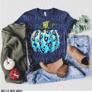 Turquoise & Navy V-Neck Pumpkin Tee - XL