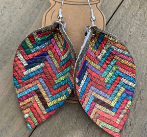 Stitched Chevron Leather Earrings