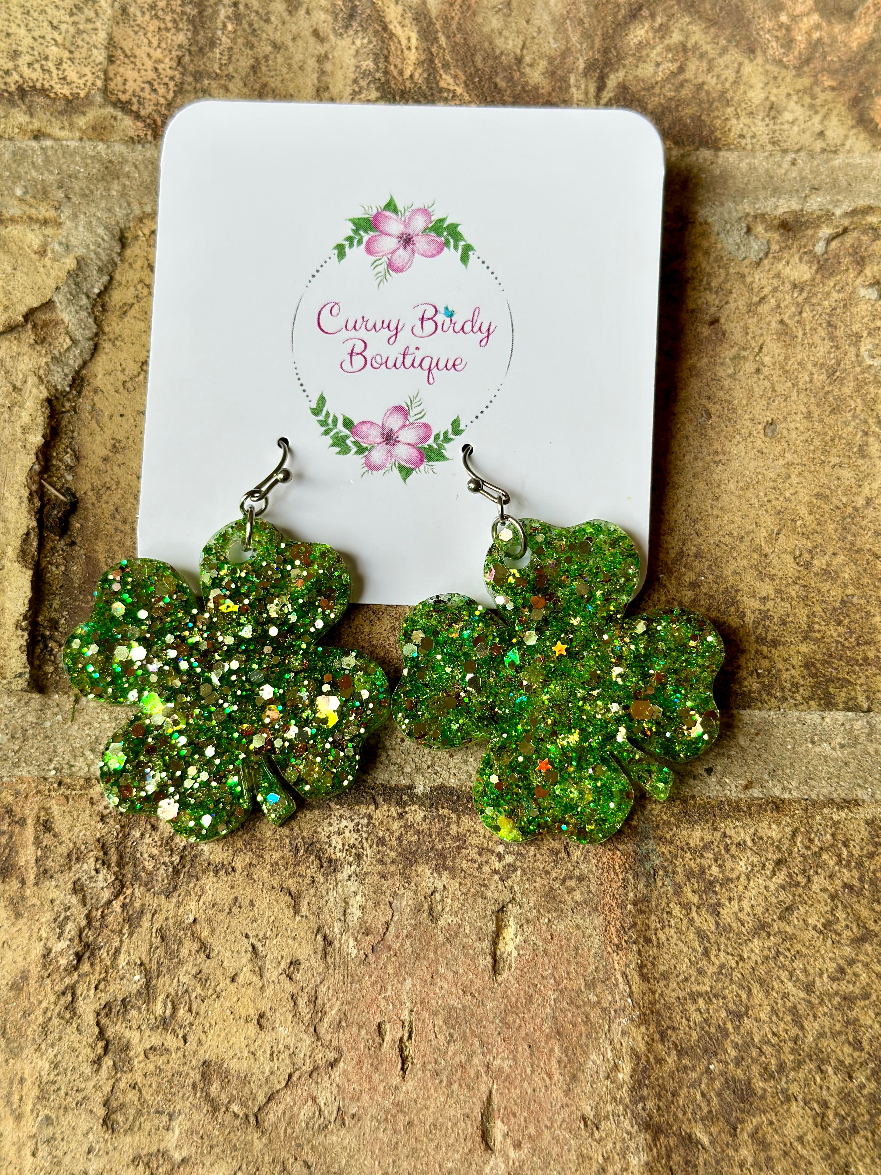 Clover Glitter Earrings - Hypoallergenic