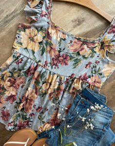 Silva Floral Top in Blue