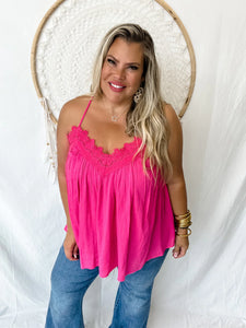 Leni Lace Cami in Hot Pink