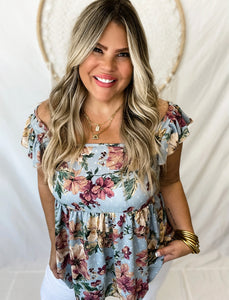 Silva Floral Top in Blue
