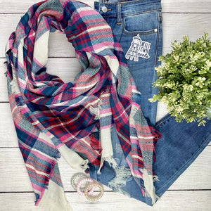 Plaid Blanket Scarf - Magenta Mix