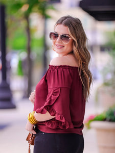Maui Off the Shoulder Top in Burgundy