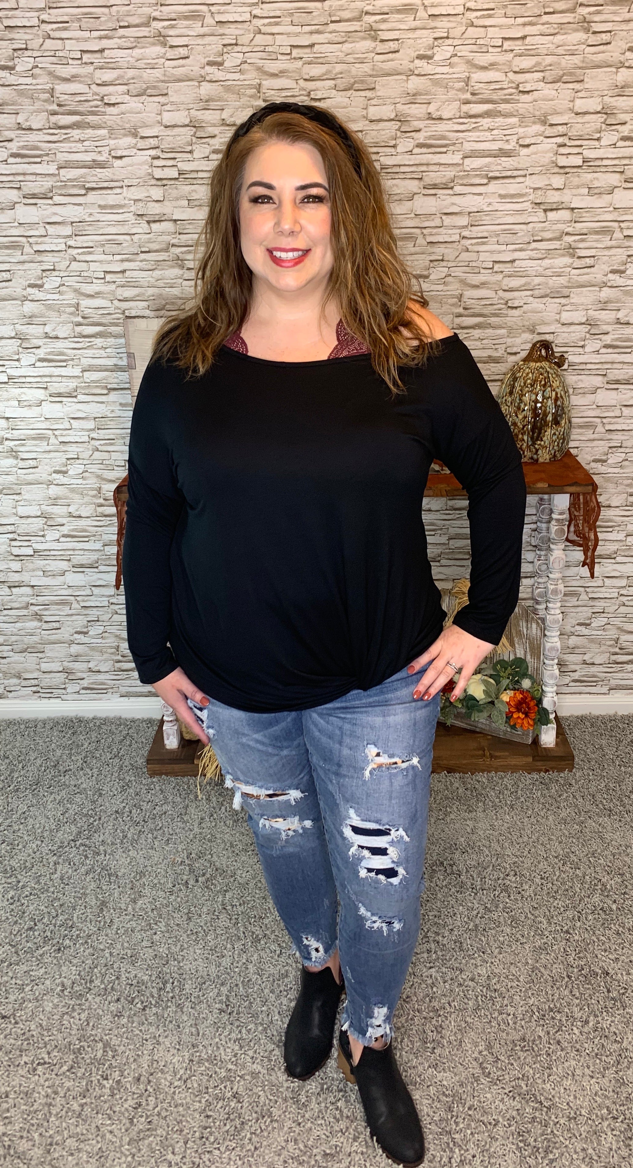 Long Sleeve Twisted Front Top
