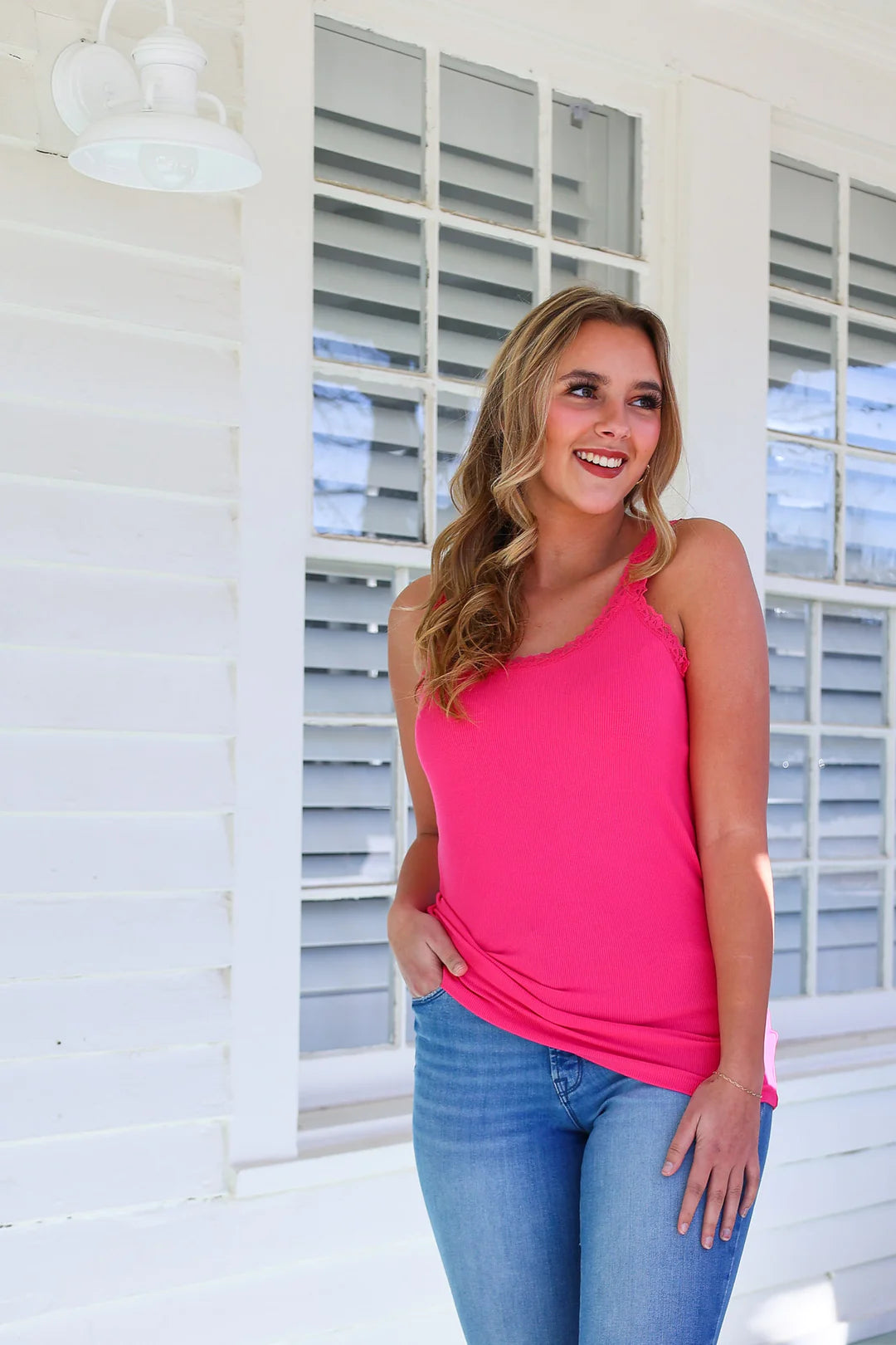 Lexi Lace Tank in Pink