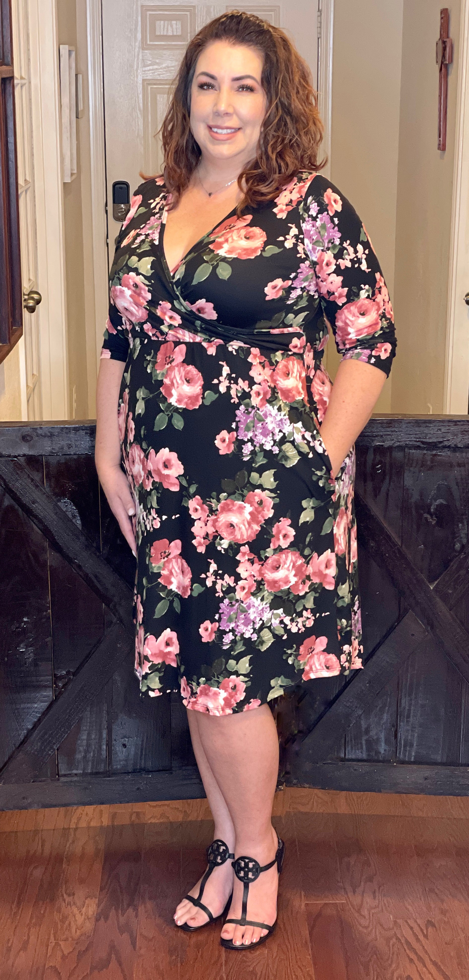 Taylor Dress - Black and Blush Floral
