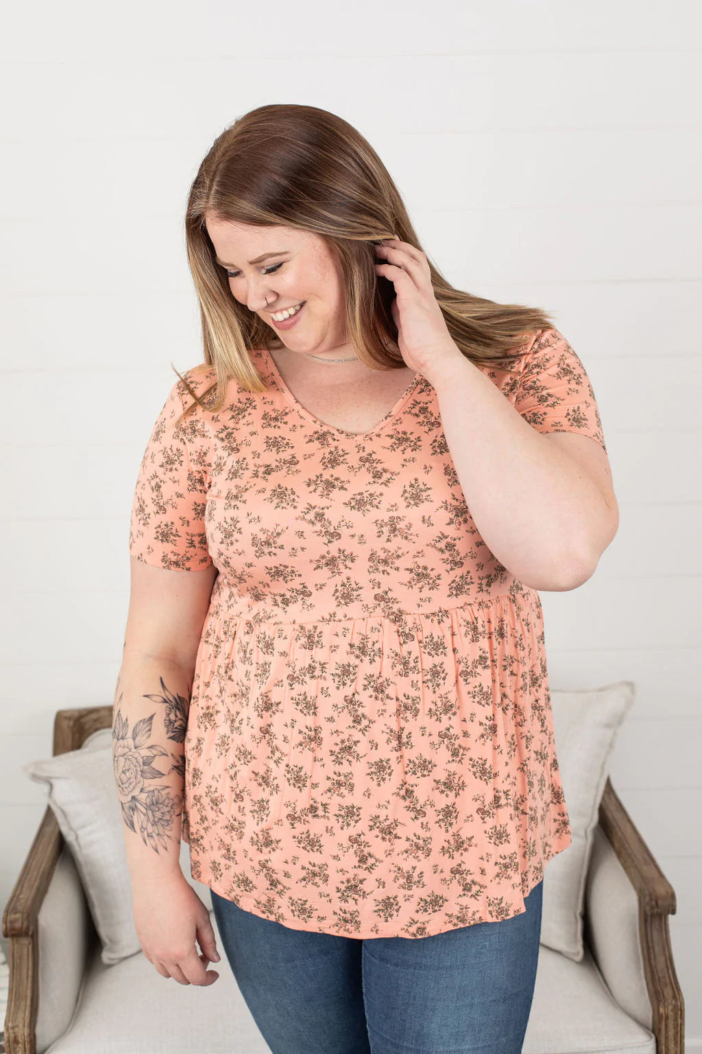 Sarah Ruffles Sarah Ruffle Top - Peach Floral – Curvy Birdy Boutique