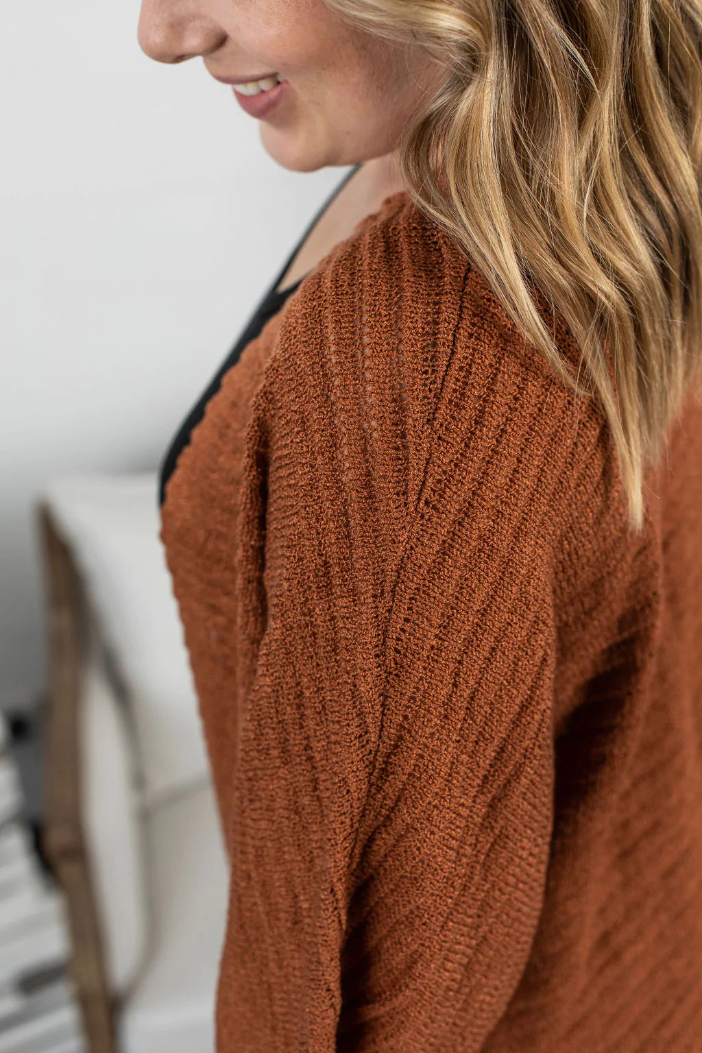 Side Slit Cardigan - Rust