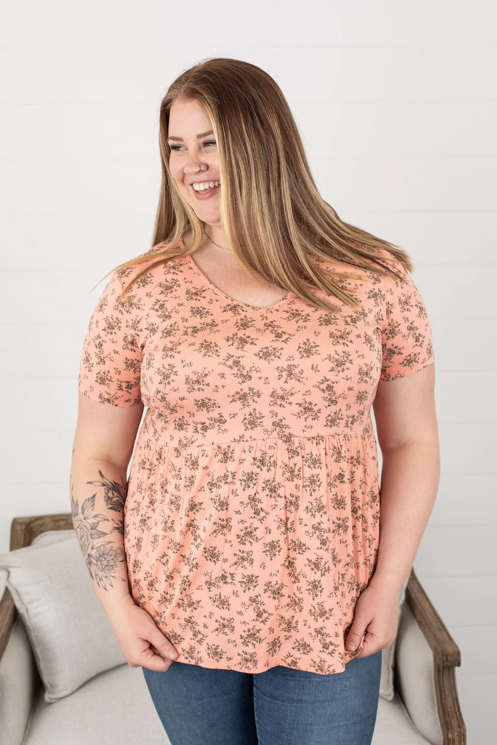 Sarah Ruffles Sarah Ruffle Top - Peach Floral – Curvy Birdy Boutique