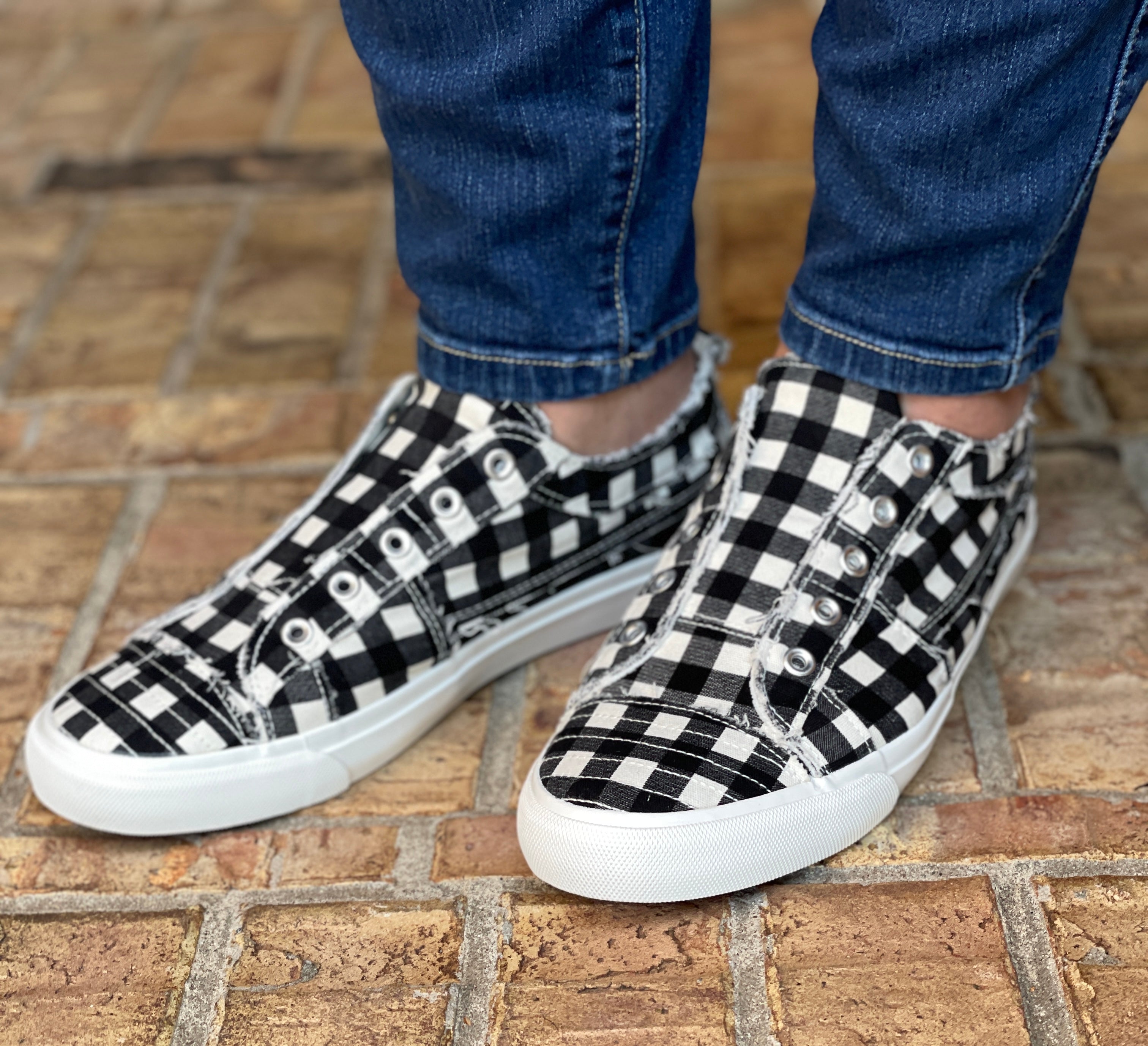 Canvas Plaid Distressed Sneakers