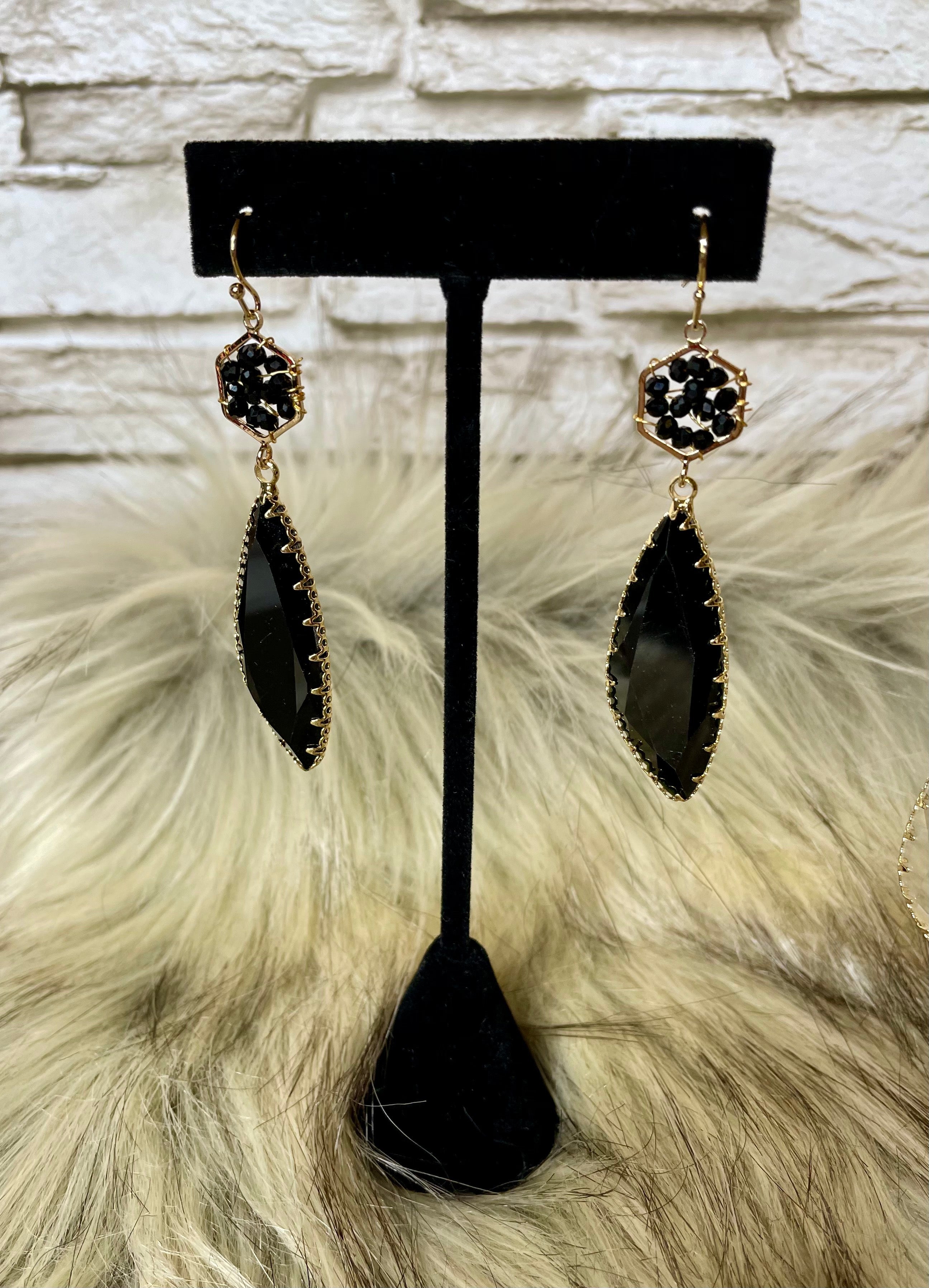 Crystal Statement Earrings - Black