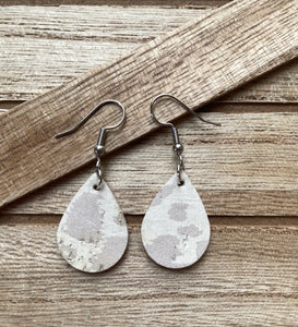 Cream Print Leather Earrings