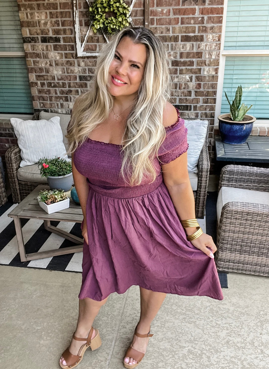Hadley Smocked Dress in Plum