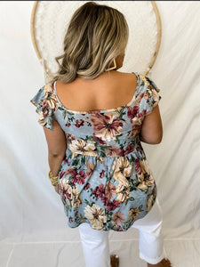 Silva Floral Top in Blue