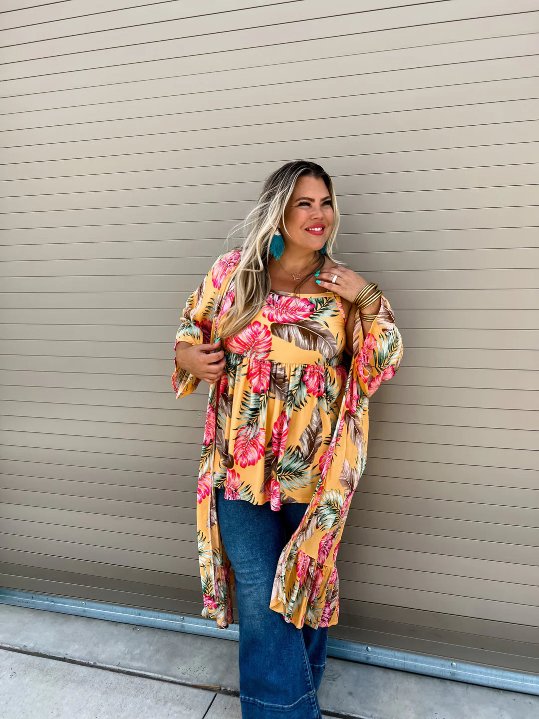 Heidi Palm Kimono in Mango