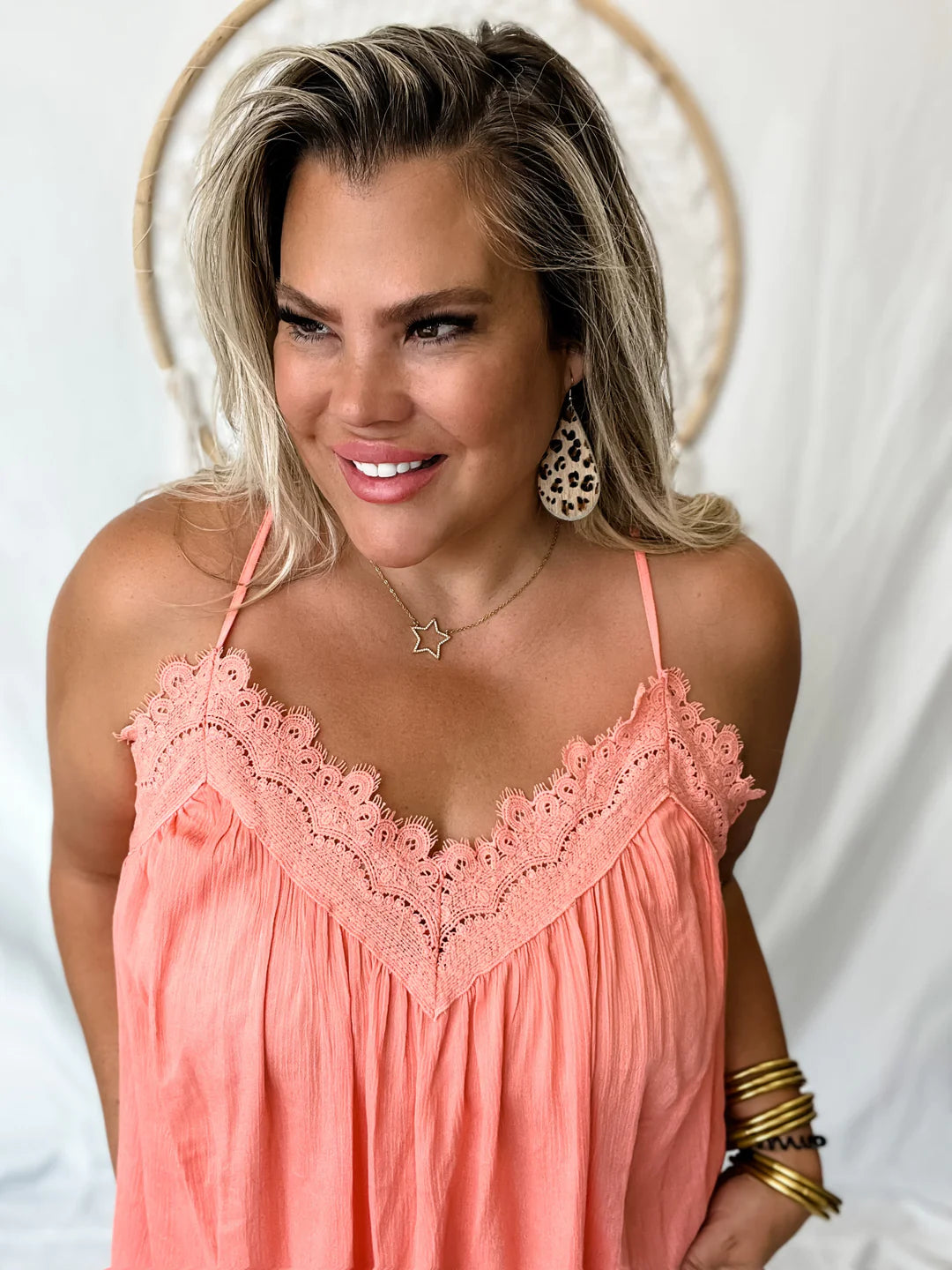 Leni Lace Cami in Coral