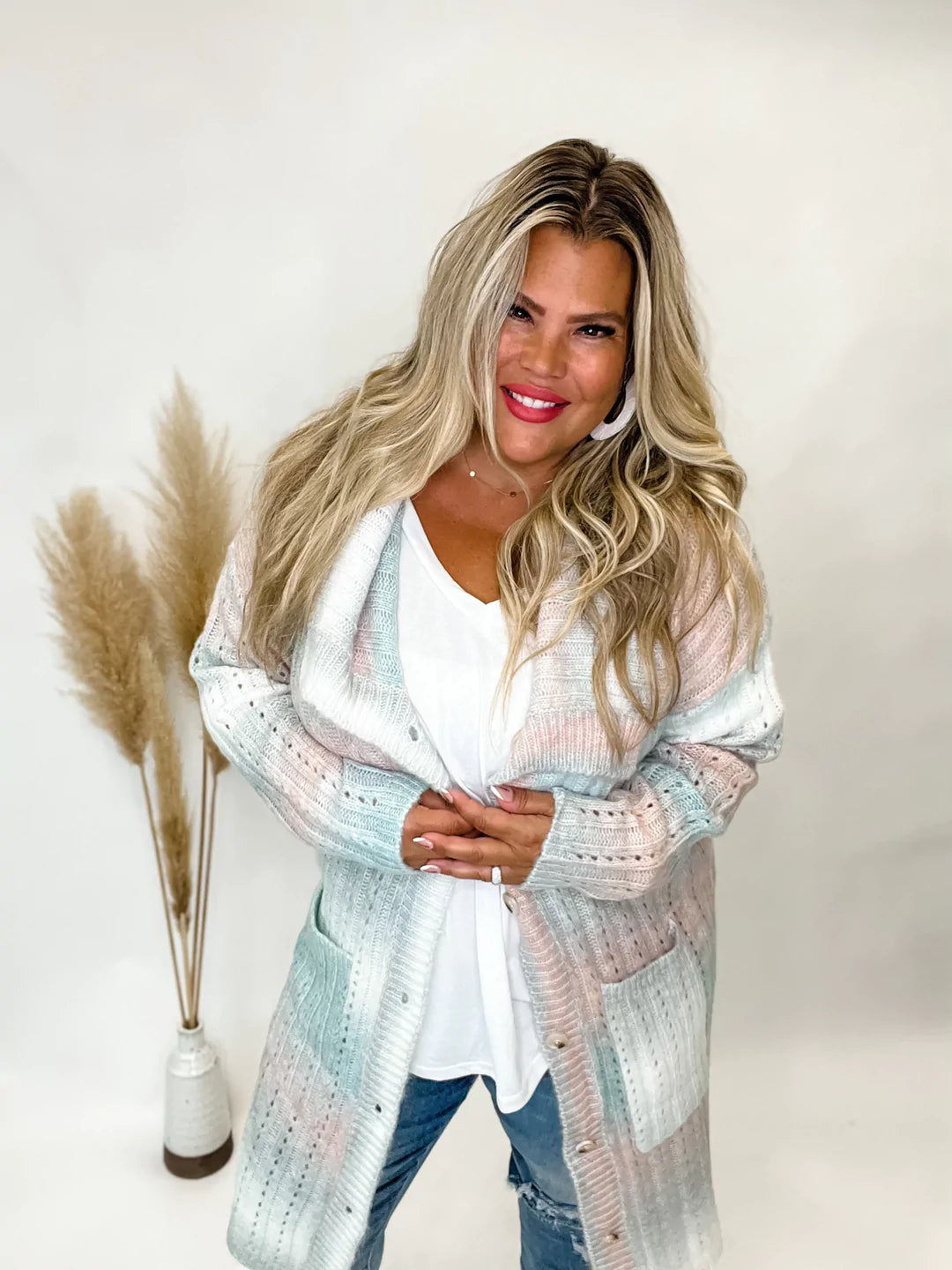 Celine Cardigan - Mint & Pink