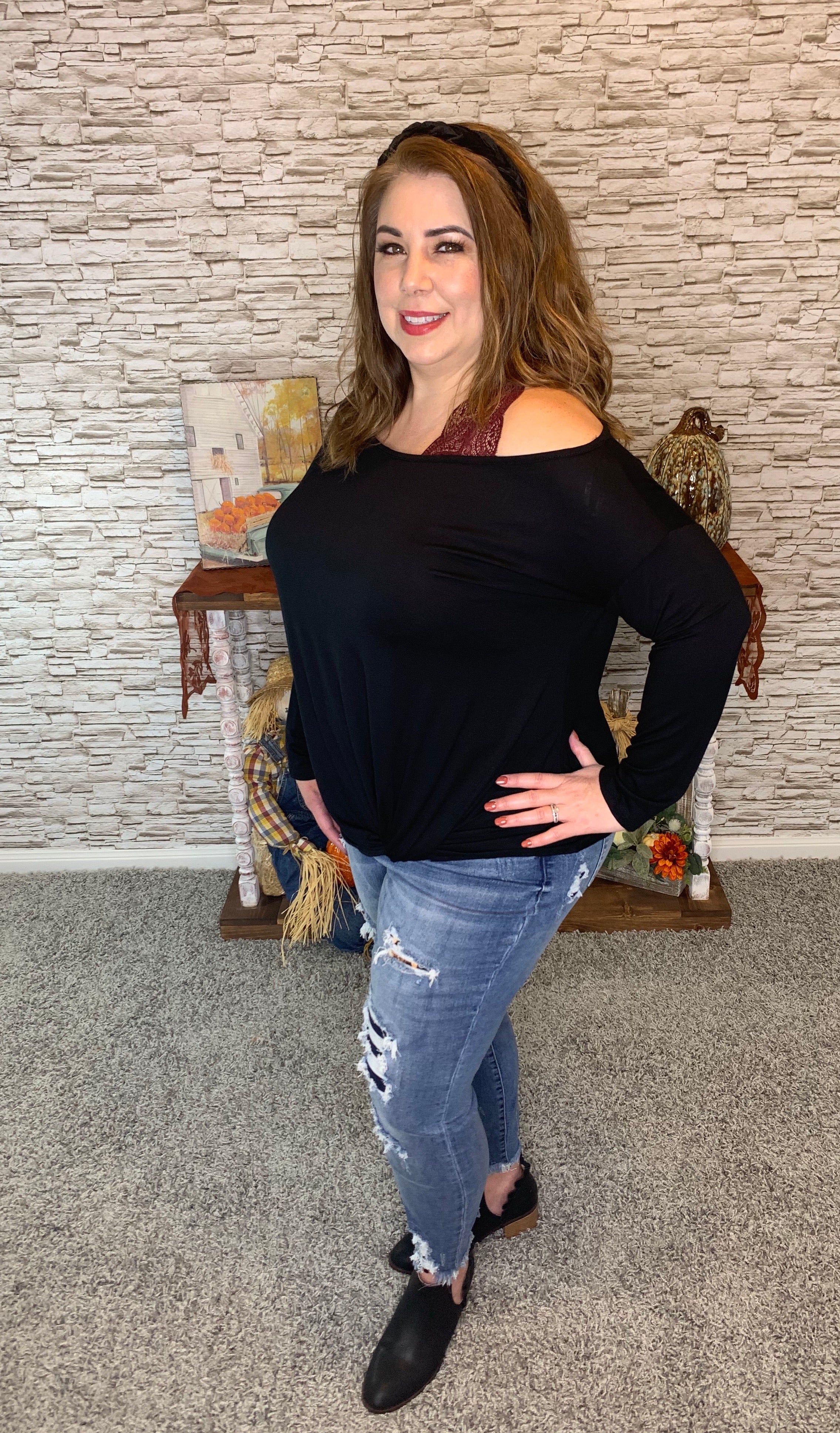 Long Sleeve Twisted Front Top